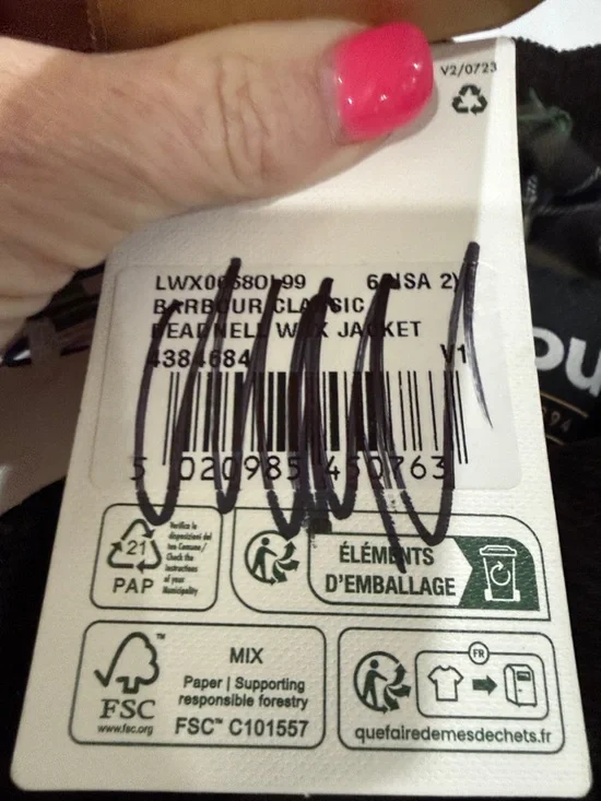 Barbour Olive Waxed Cotton Field Coat with Dark Cord Collar NEW Size 2 - Picture 5 of 5